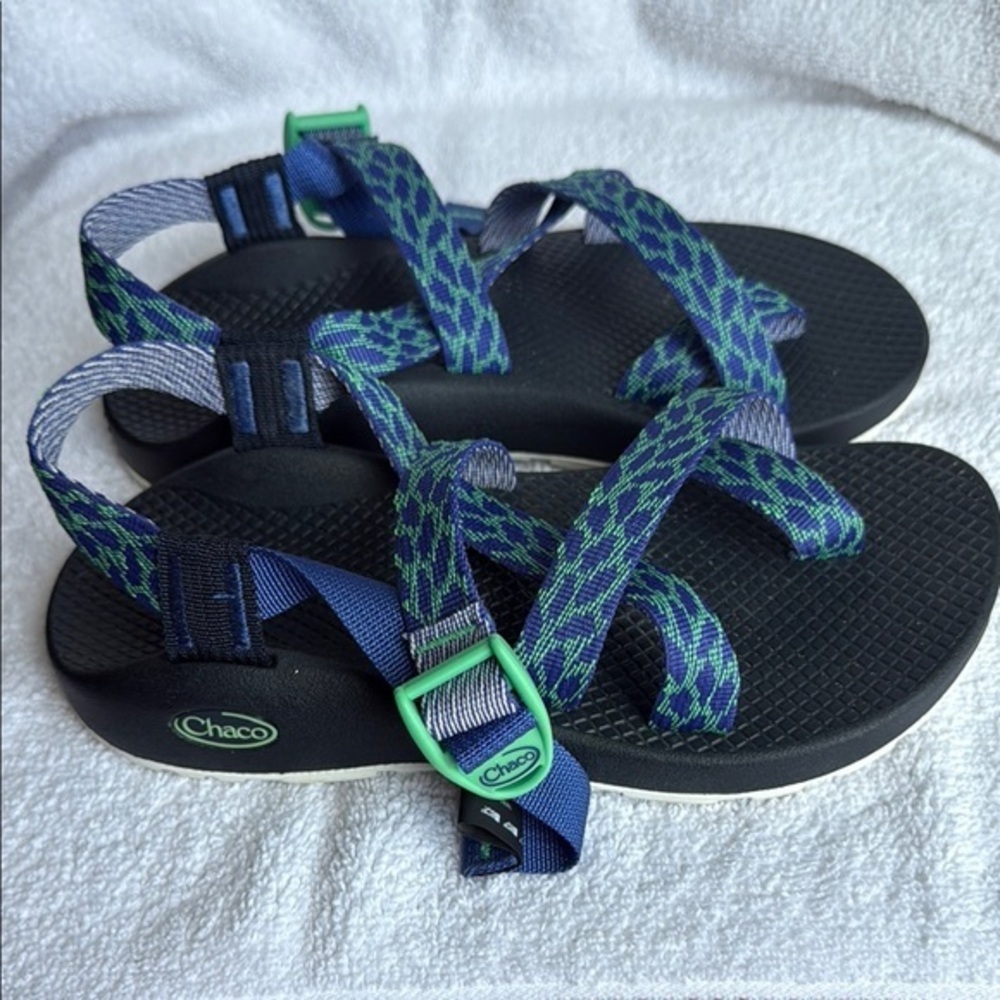 Chaco Blue and Green Sandals with Adjustable Straps